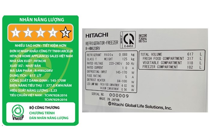 Tủ lạnh Hitachi Inverter 617 lít Multi Door R-HW620RV (XK)