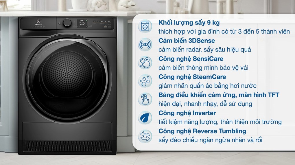 Máy sấy bơm nhiệt Electrolux UltimateCare 9 kg EDH902R9SC