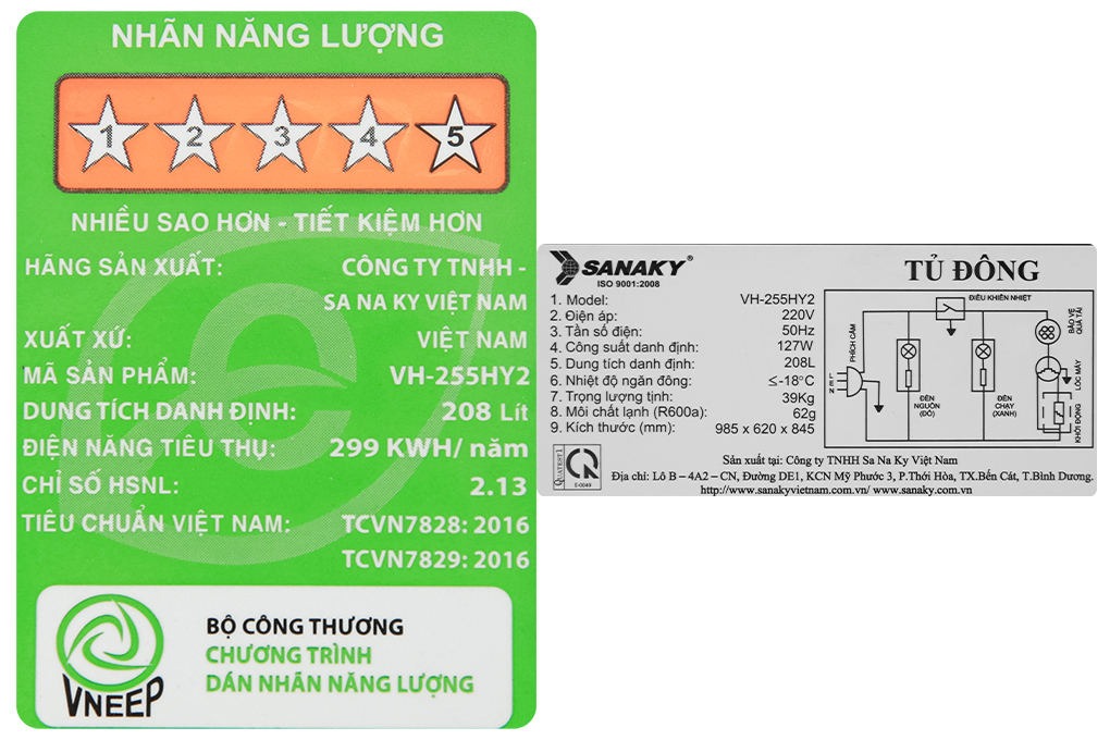 Tủ đông SANAKY 208 Lít TD.VH255HY2