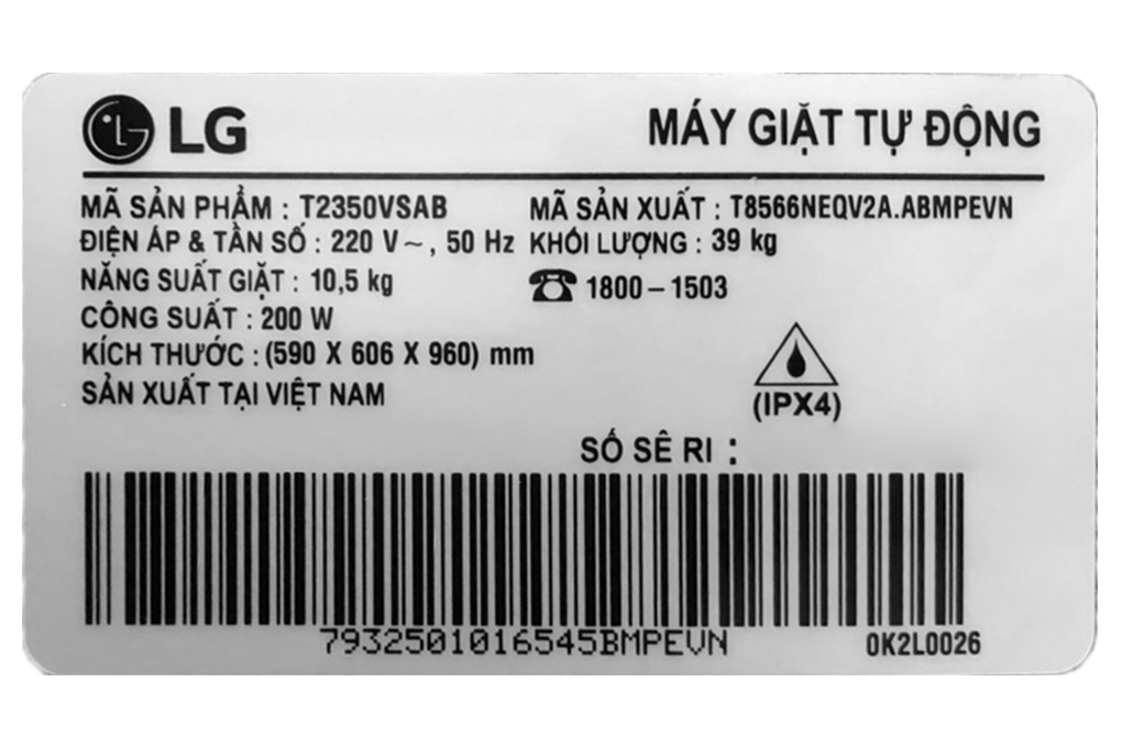 Máy giặt LG TurboDrum Inverter 10.5 kg T2350VSAB