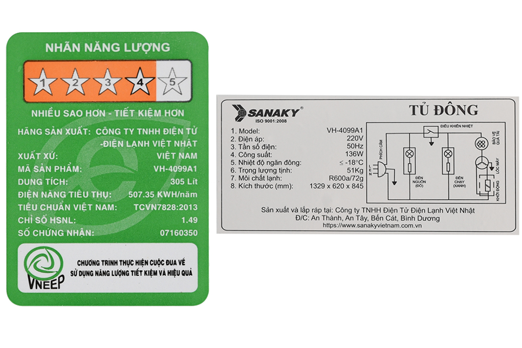 Tủ đông Sanaky 305 lít VH-4099A1