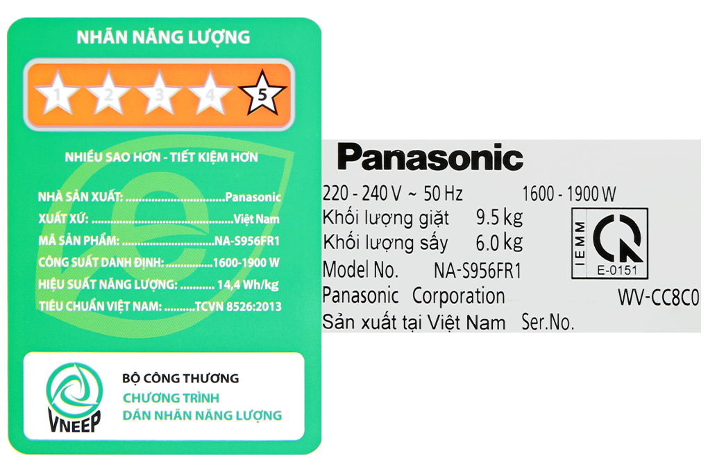 Máy giặt sấy Panasonic Inverter giặt 9.5 kg - sấy 6 kg NA-S956FR1BV