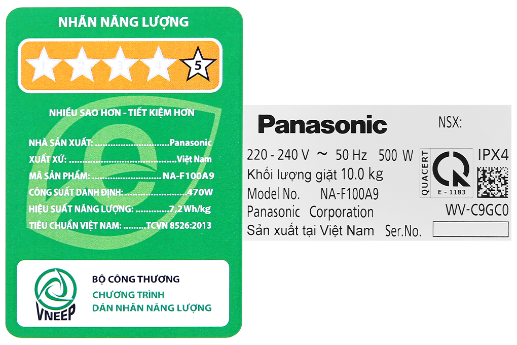 Máy giặt Panasonic 10 Kg NA-F100A9BRV