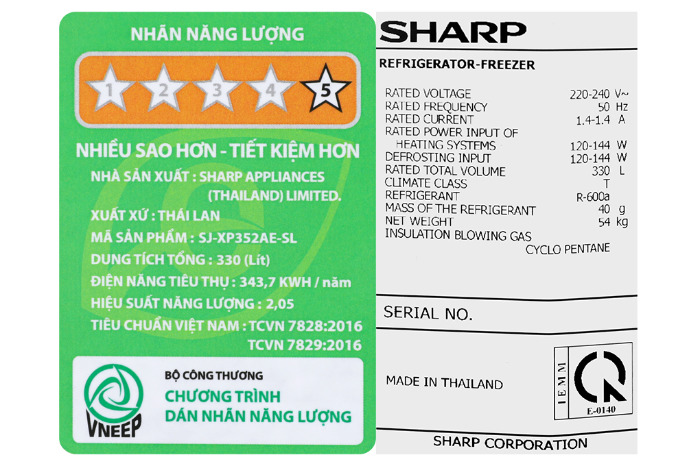 Tủ lạnh Sharp Inverter 330 lít SJ-XP352AE-SL