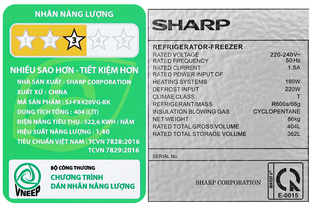 Tủ lạnh Sharp Inverter 362 Lít SJ-FX420VG-BK