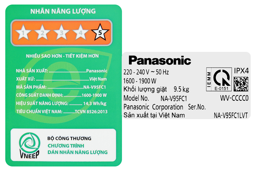 Máy giặt Panasonic Inverter giặt 9.5 kg - sấy tiện ích 2 kg NA-V95FC1LVT