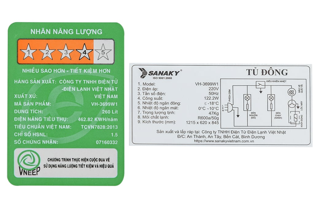 Tủ đông Sanaky 260 lít VH-3699W1