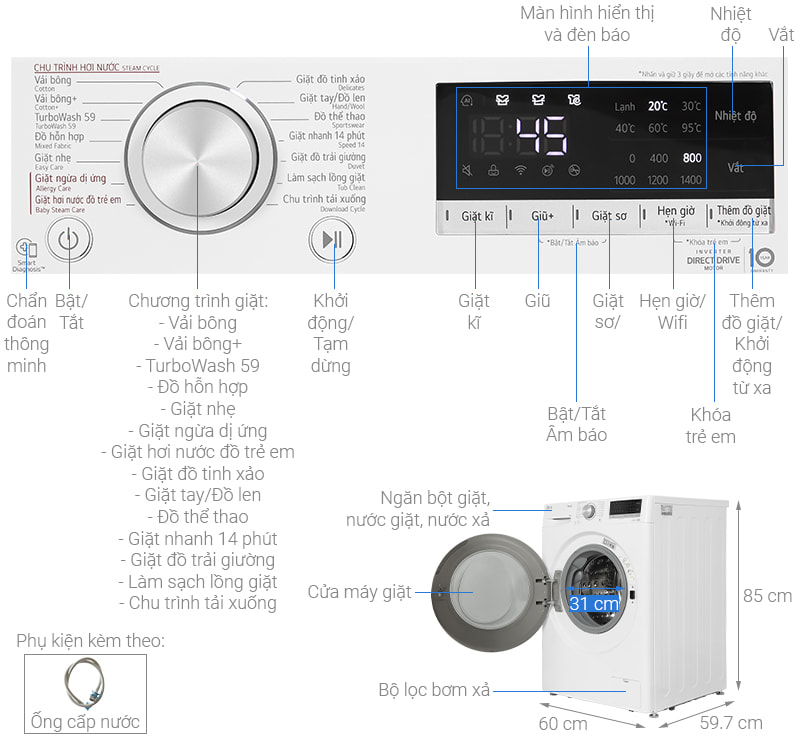 Máy giặt LG AI DD Inverter 10 kg FV1410S4W1