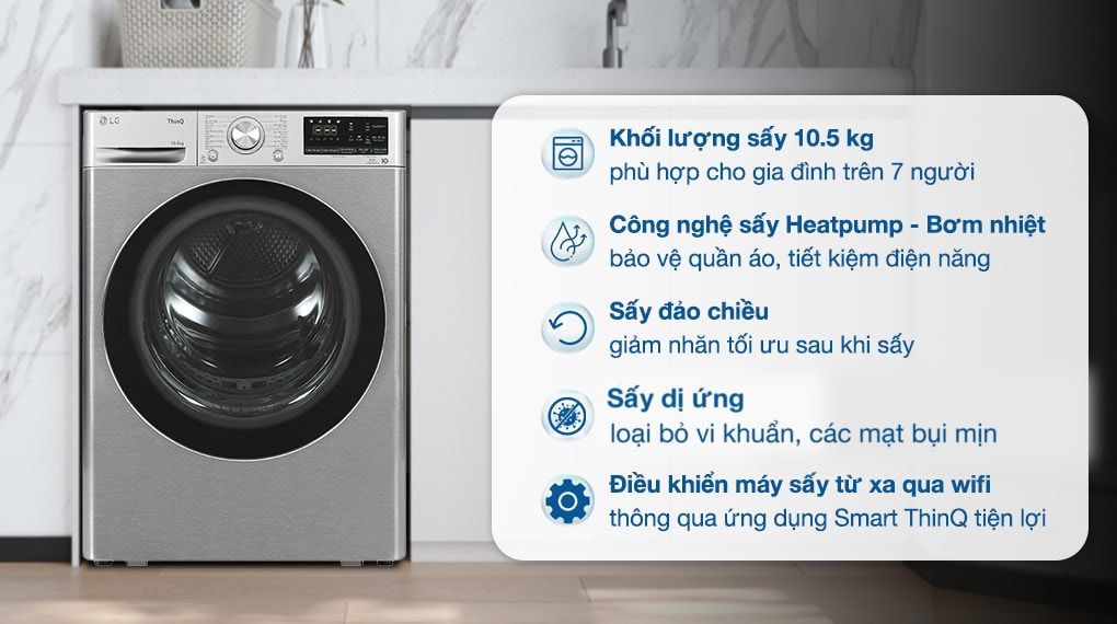 Máy sấy bơm nhiệt LG 10.5 kg DVHP50P