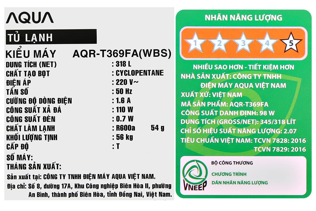 Tủ lạnh Aqua Inverter 318 lít AQR-T369FA(WBS)