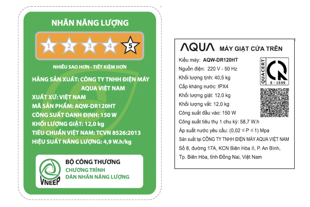 Máy giặt Aqua Inverter 12 kg AQW-DR120HT BK