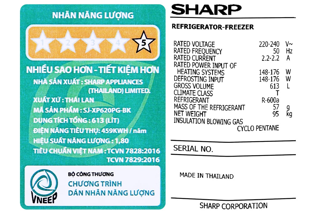 Tủ lạnh Sharp Inverter 560 lít SJ-XP620PG-BK