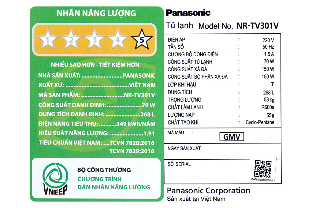 Tủ lạnh Panasonic Inverter 268 lít NR-TV301VGMV