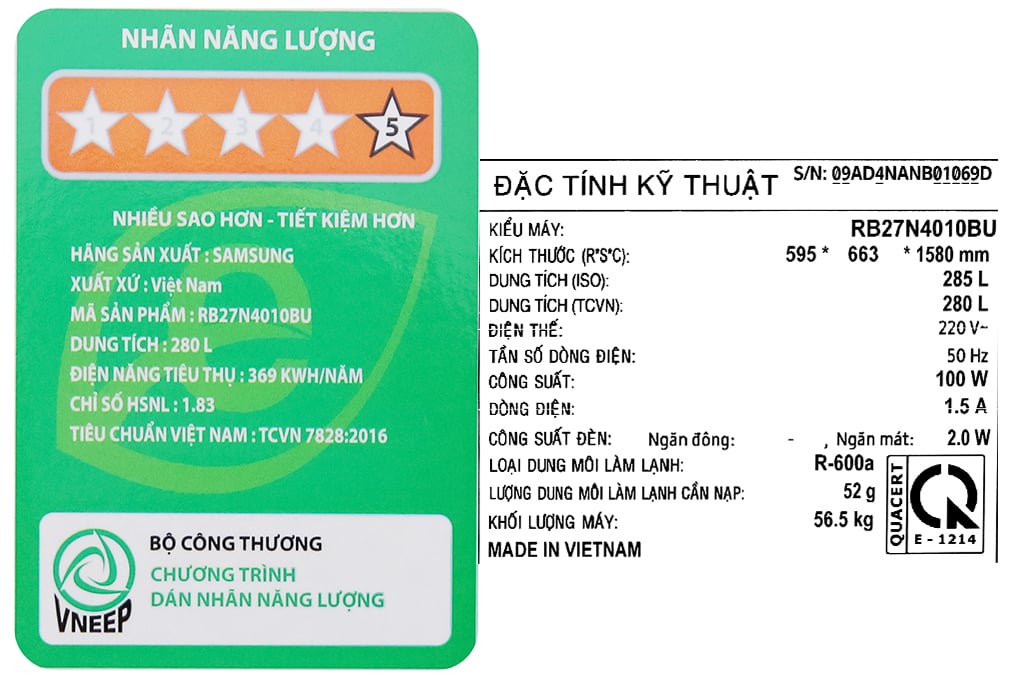 Tủ lạnh Samsung Inverter 280 lít RB27N4010BU/SV