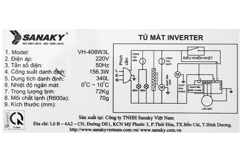 Tủ mát Sanaky Inverter 340 lít VH-408W3L