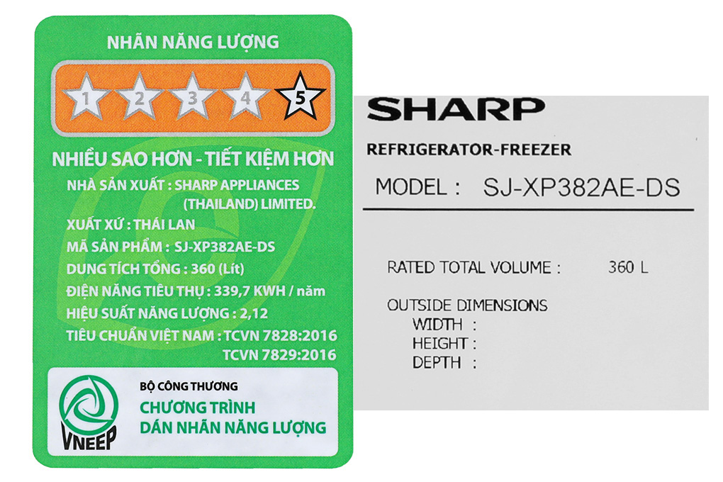 Tủ lạnh Sharp Inverter 360 lít SJ-XP382AE-DS