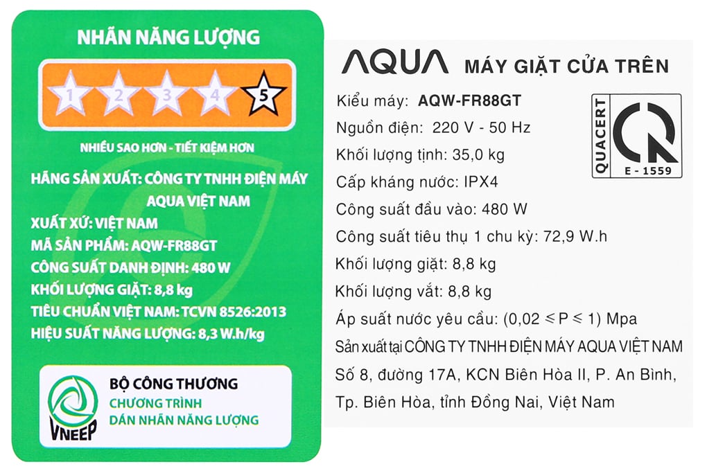 Máy giặt Aqua 8.8 KG AQW-FR88GT.BK