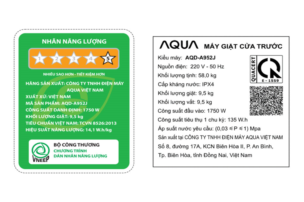 Máy giặt Aqua Inverter 9.5 kg AQD-A952J BK