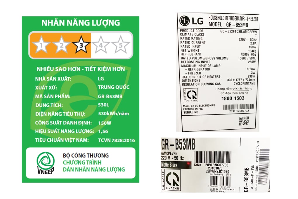 Tủ lạnh LG Inverter 530 Lít GR-B53MB