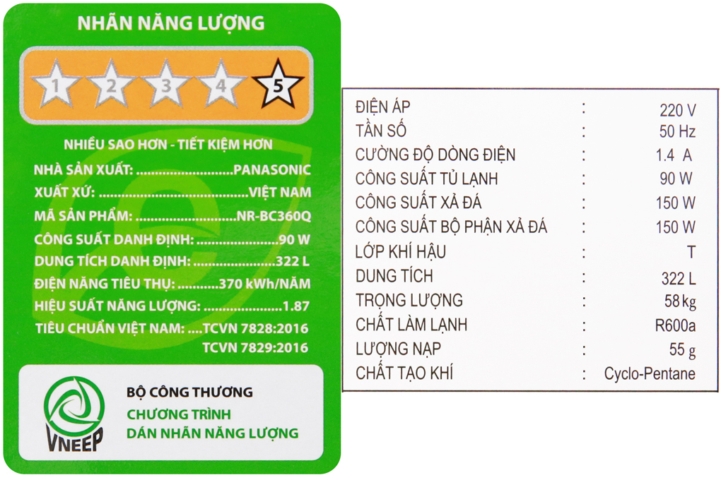 Tủ lạnh Panasonic Inverter 322 lít NR-BC360QKVN