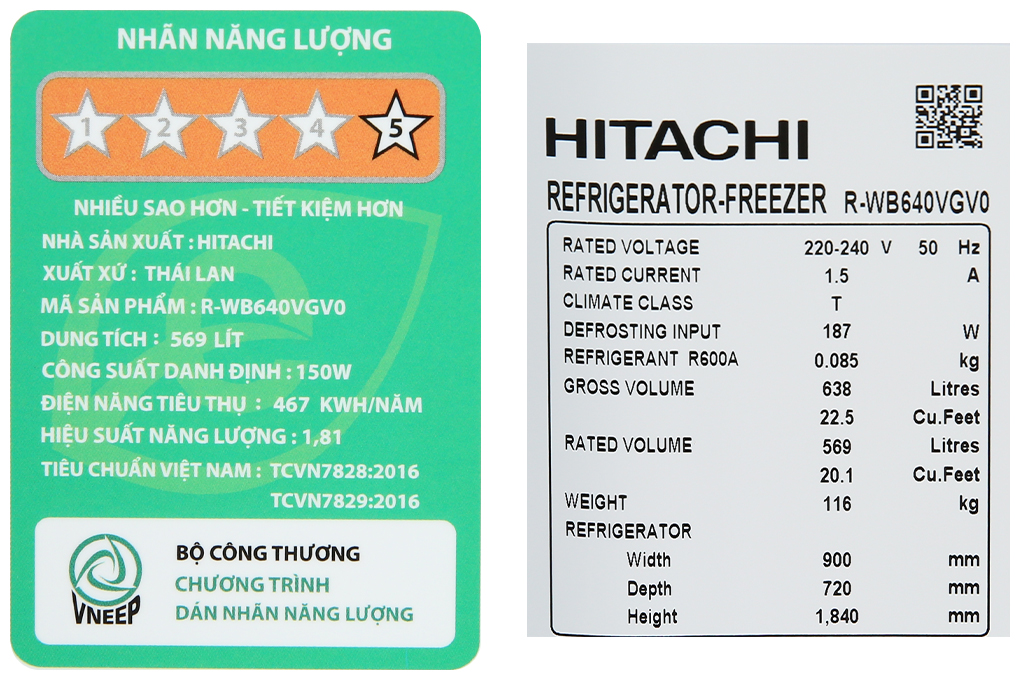 Tủ lạnh Hitachi Inverter 569 lít Multi Door R-WB640VGV0 GBK