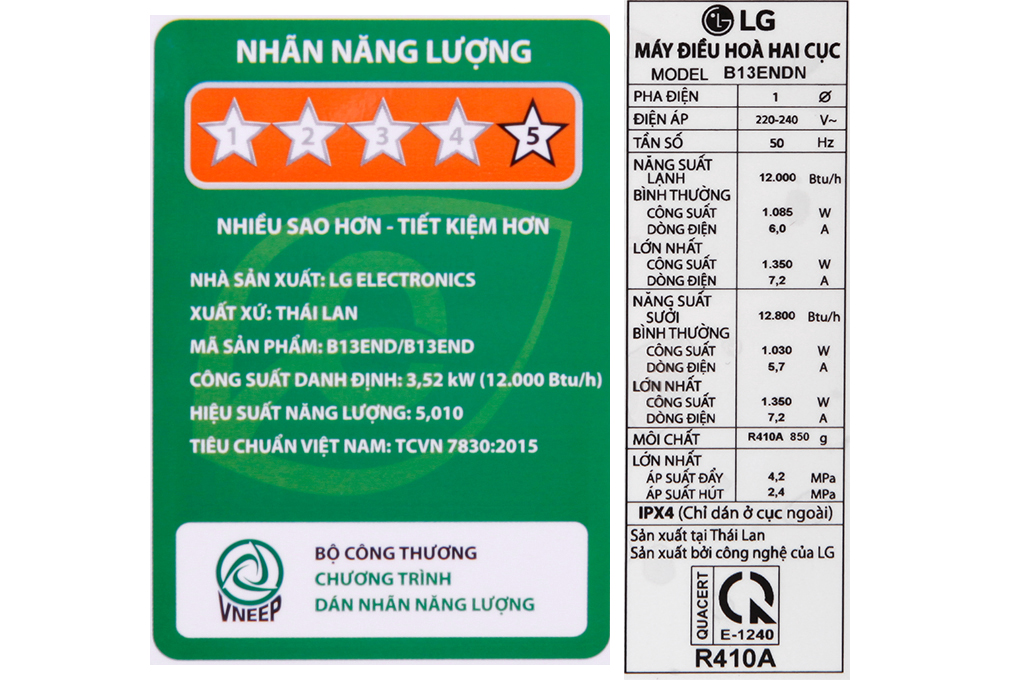 Máy lạnh 2 chiều LG Inverter 1.5 HP B13END