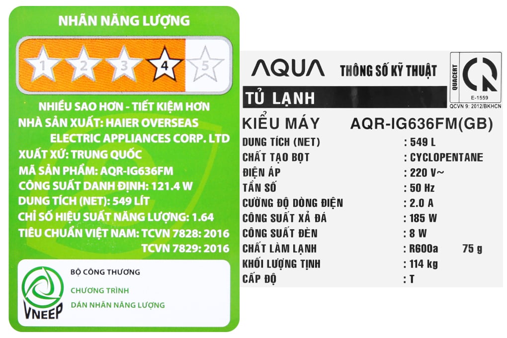 Tủ lạnh Aqua Inverter 549 lít Multi Door AQR-IG636FM(GB)