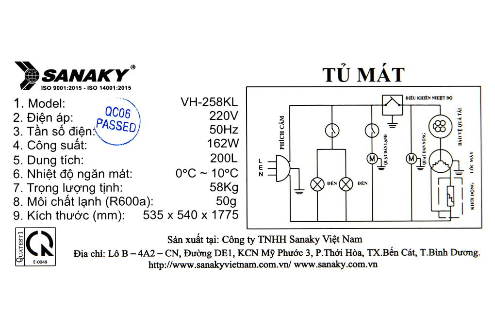 Tủ mát Sanaky 200 lít TM.VH258KL